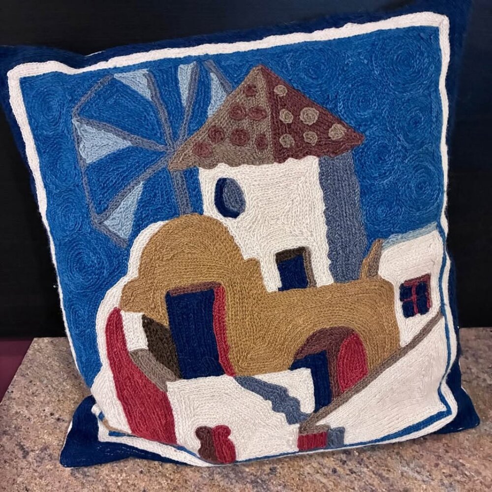 HM Embroidered Mediterranean Scene Pillow Cover (Doesn't Include Pillow Insert)